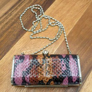 Valerie Stevens Clutch Colorful Snakeskin Print Small Chain Strap Hinged Metal
